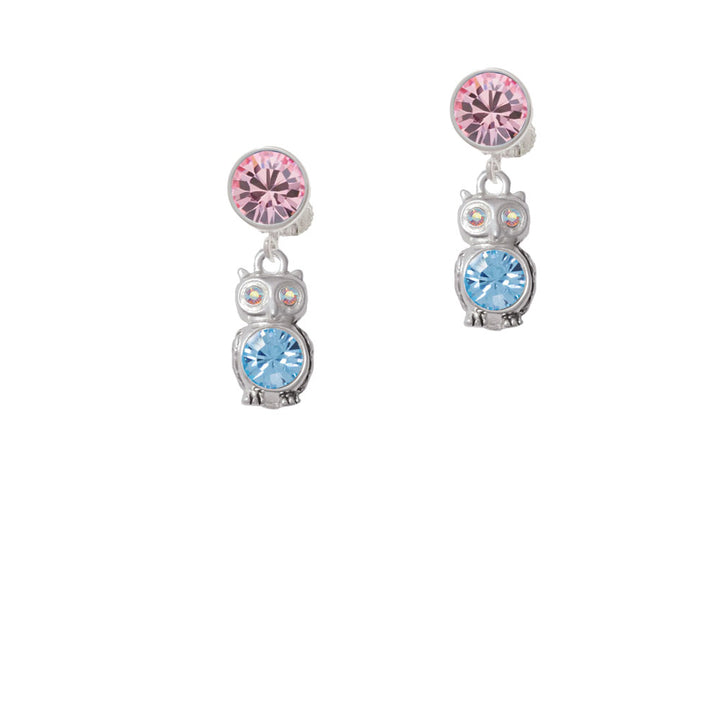 3-D Light Blue and AB Crystal Owl Crystal Clip On Earrings Image 4