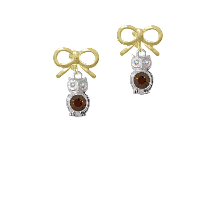 3-D Brown and AB Crystal Owl Crystal Clip On Earrings Image 10