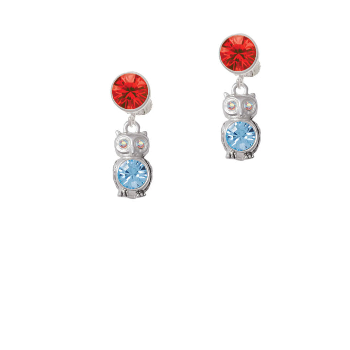 3-D Light Blue and AB Crystal Owl Crystal Clip On Earrings Image 4