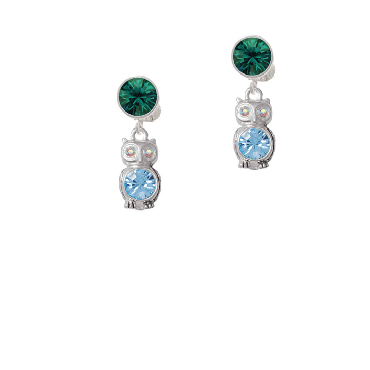 3-D Light Blue and AB Crystal Owl Crystal Clip On Earrings Image 6