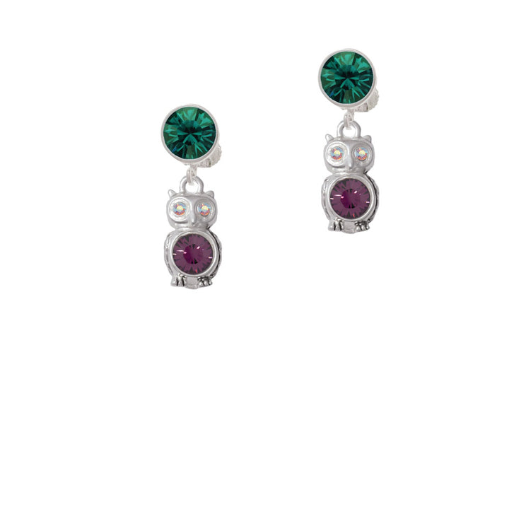 3-D Purple and AB Crystal Owl Crystal Clip On Earrings Image 6