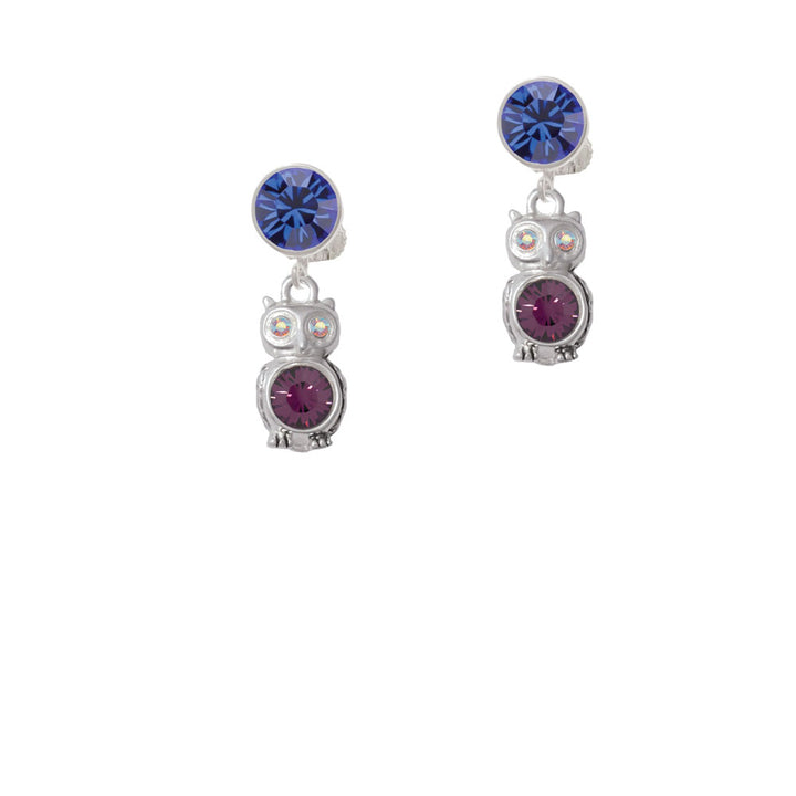 3-D Purple and AB Crystal Owl Crystal Clip On Earrings Image 7