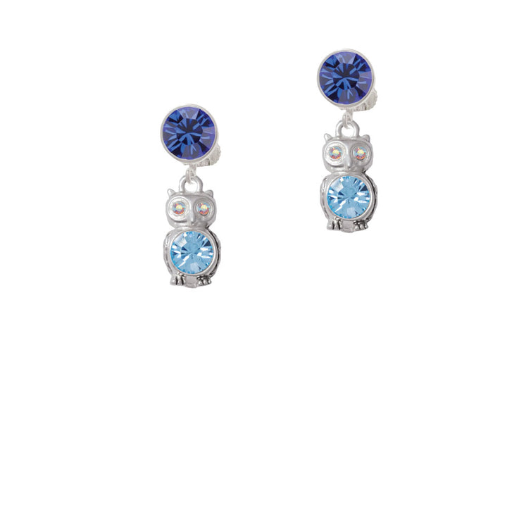 3-D Light Blue and AB Crystal Owl Crystal Clip On Earrings Image 7