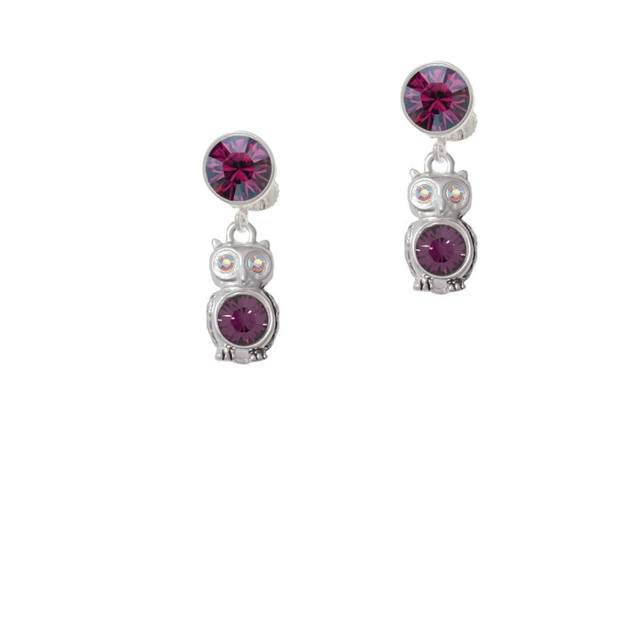 3-D Purple and AB Crystal Owl Crystal Clip On Earrings Image 8