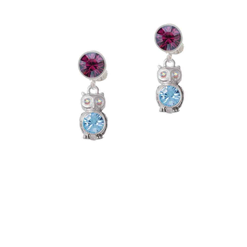 3-D Light Blue and AB Crystal Owl Crystal Clip On Earrings Image 8