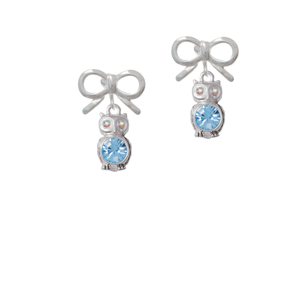 3-D Light Blue and AB Crystal Owl Crystal Clip On Earrings Image 9