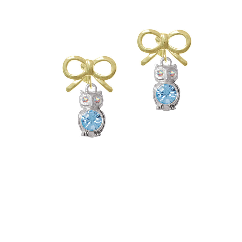 3-D Light Blue and AB Crystal Owl Crystal Clip On Earrings Image 10