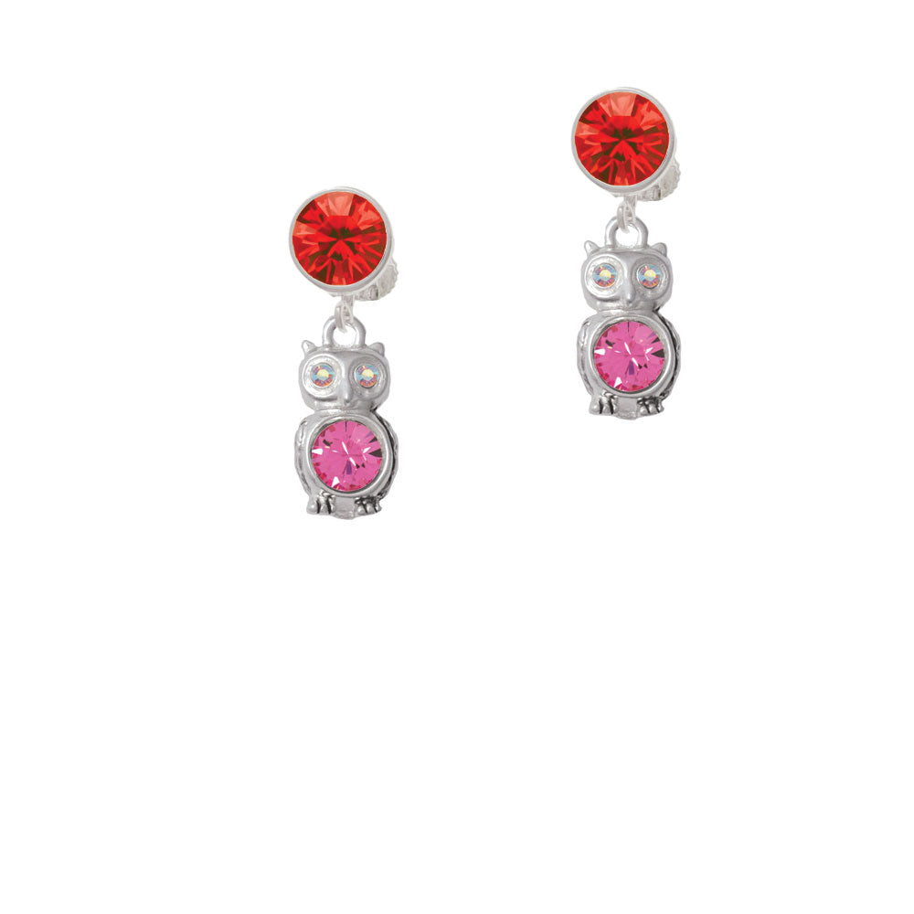 3-D Hot Pink and AB Crystal Owl Crystal Clip On Earrings Image 4