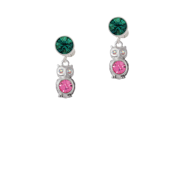 3-D Hot Pink and AB Crystal Owl Crystal Clip On Earrings Image 6