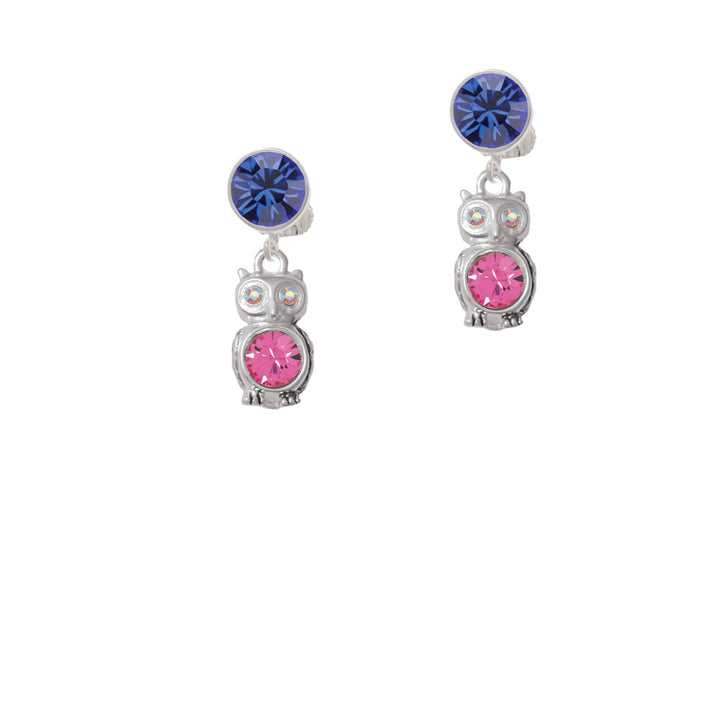 3-D Hot Pink and AB Crystal Owl Crystal Clip On Earrings Image 7