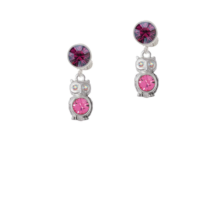 3-D Hot Pink and AB Crystal Owl Crystal Clip On Earrings Image 8