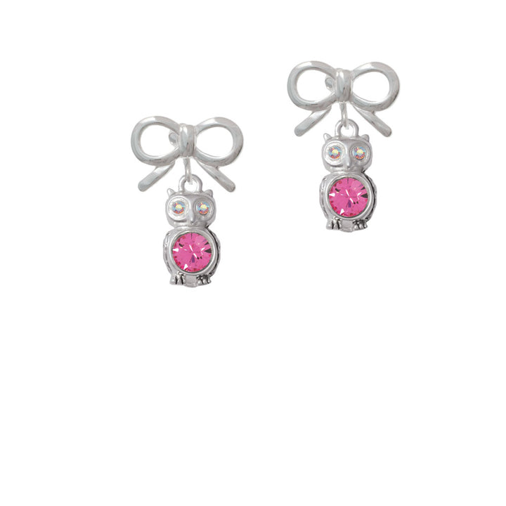 3-D Hot Pink and AB Crystal Owl Crystal Clip On Earrings Image 9