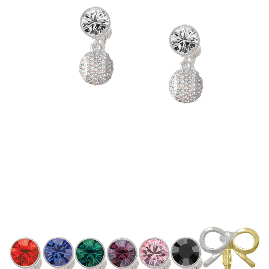 Small Sparkle Clear AB Softball Crystal Clip On Earrings Image 1