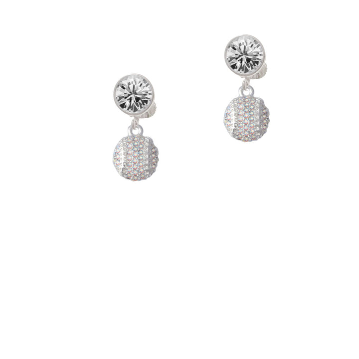 Small Sparkle Clear AB Softball Crystal Clip On Earrings Image 2