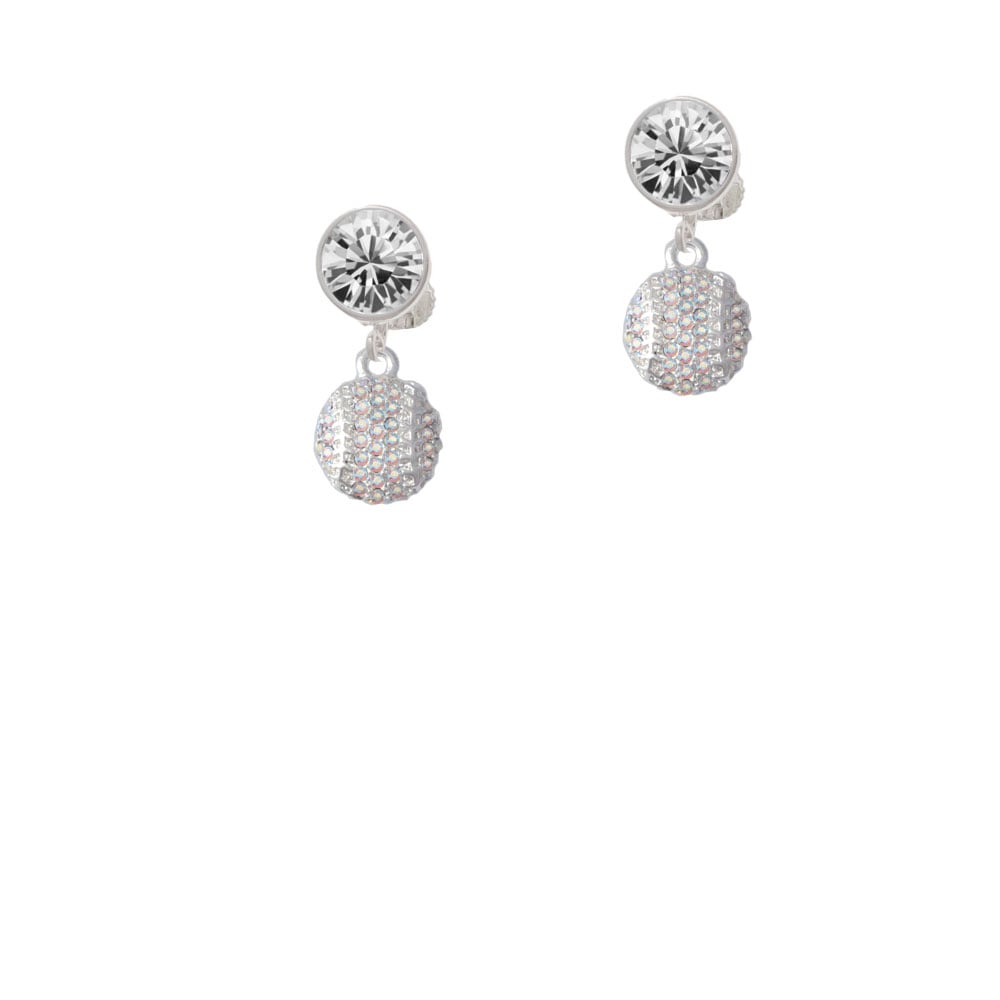 Small Sparkle Clear AB Softball Crystal Clip On Earrings Image 1