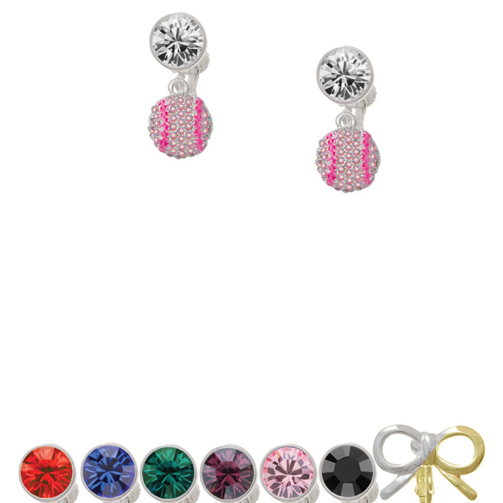 Small Sparkle Pink AB Softball Crystal Clip On Earrings Image 1