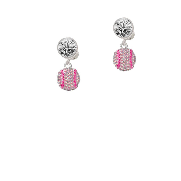 Small Sparkle Pink AB Softball Crystal Clip On Earrings Image 1