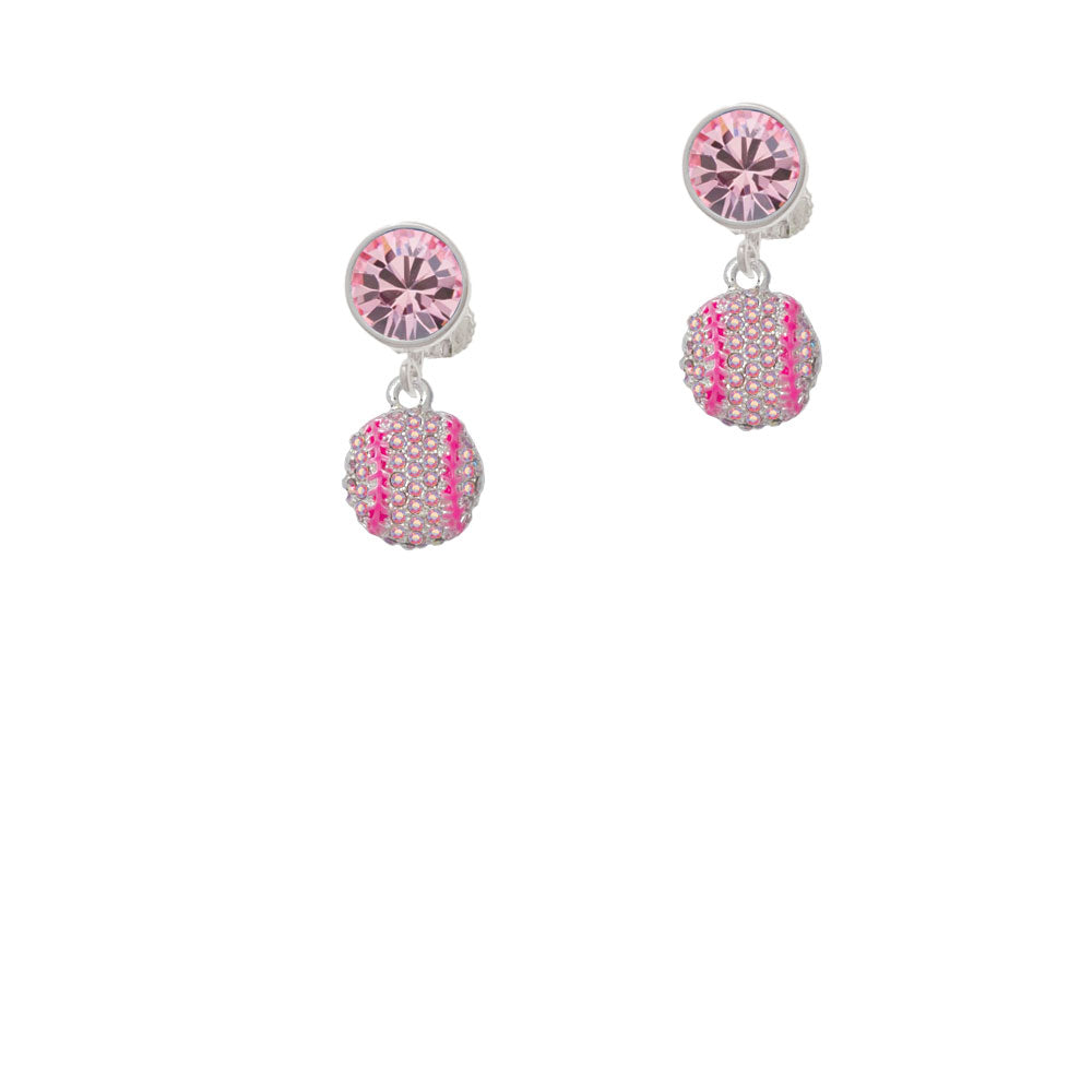 Small Sparkle Pink AB Softball Crystal Clip On Earrings Image 4