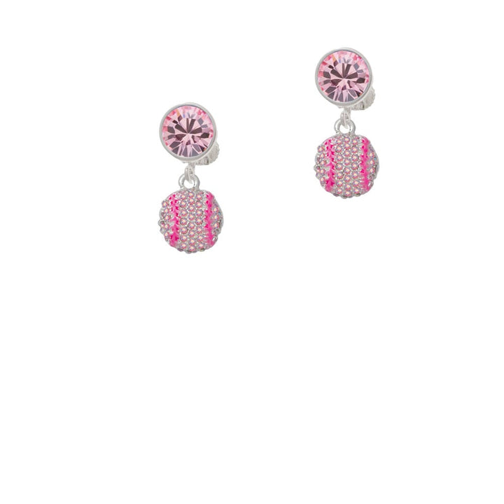 Small Sparkle Pink AB Softball Crystal Clip On Earrings Image 1