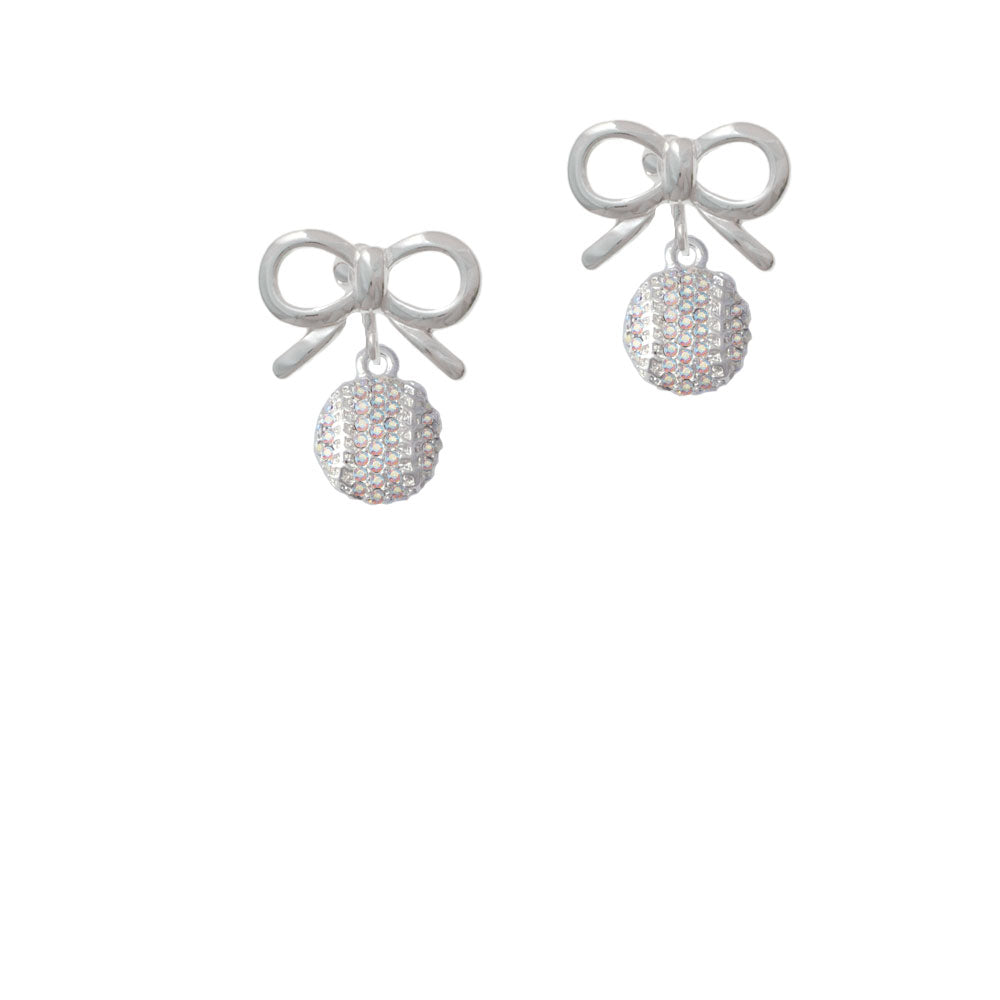 Small Sparkle Clear AB Softball Crystal Clip On Earrings Image 9