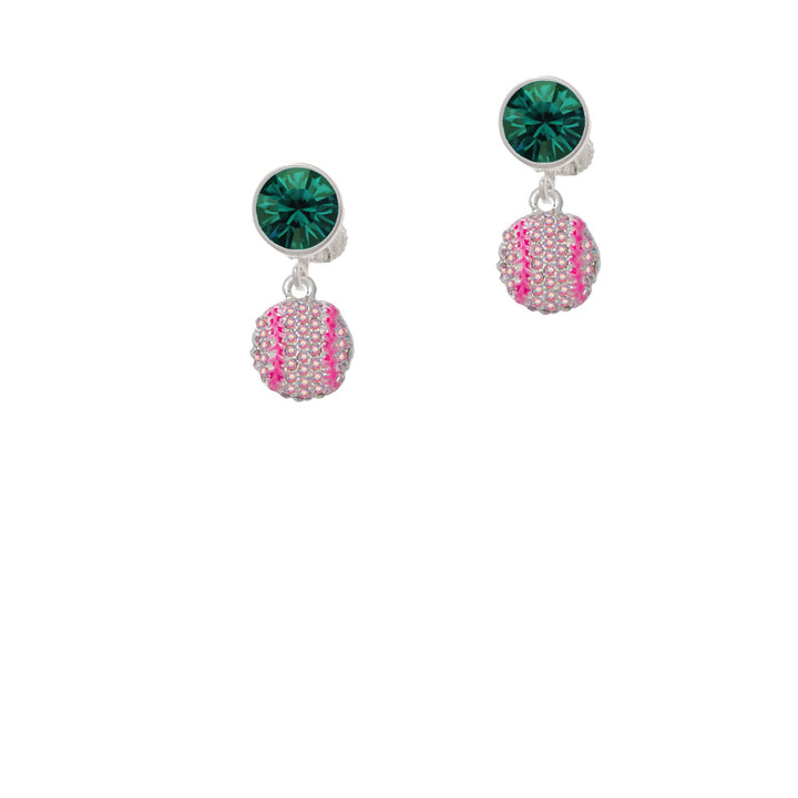 Small Sparkle Pink AB Softball Crystal Clip On Earrings Image 6