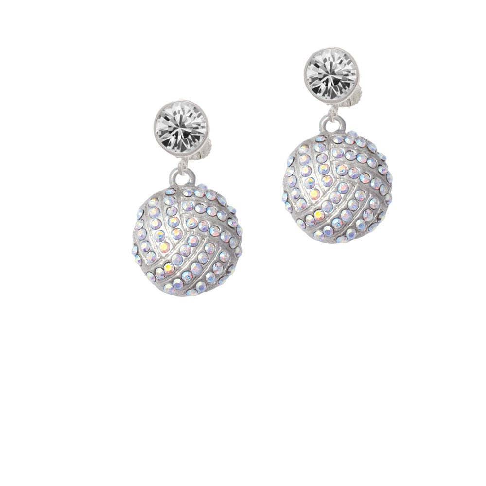 Large Super Sparkle Crystal Clear AB Volleyball Crystal Clip On Earrings Image 2