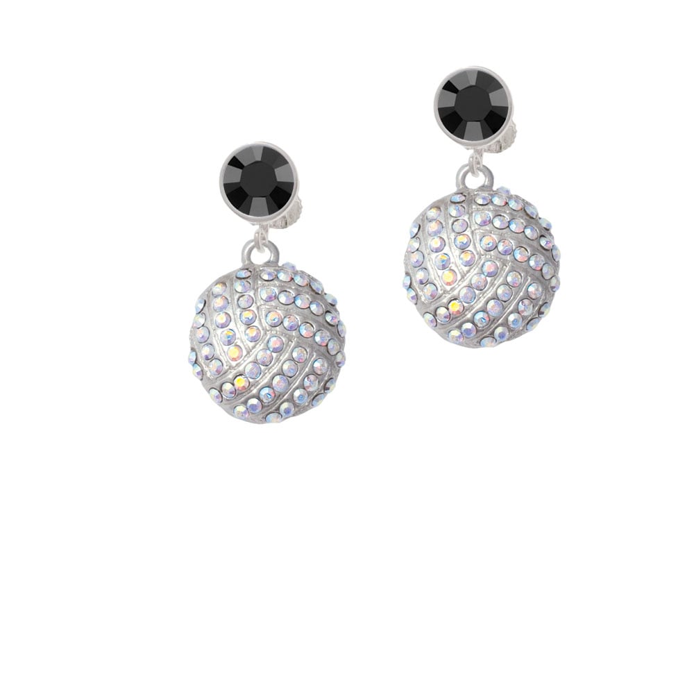 Large Super Sparkle Crystal Clear AB Volleyball Crystal Clip On Earrings Image 3