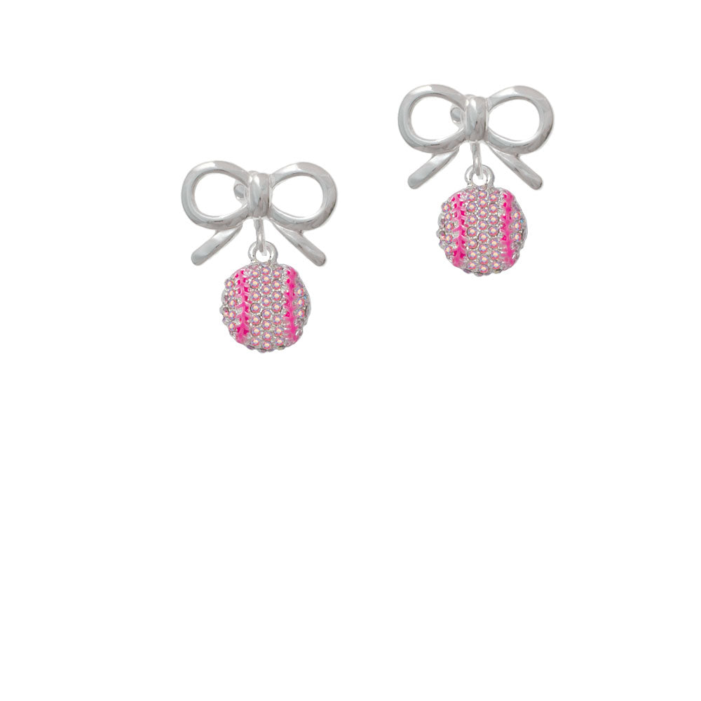 Small Sparkle Pink AB Softball Crystal Clip On Earrings Image 9