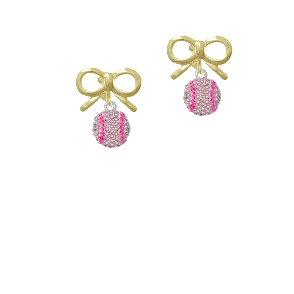 Small Sparkle Pink AB Softball Crystal Clip On Earrings Image 10