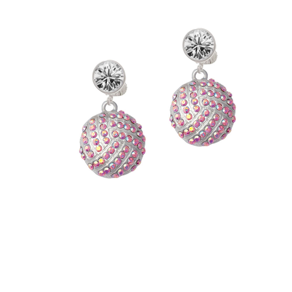 Large Super Sparkle Crystal Pink AB Volleyball Crystal Clip On Earrings Image 2