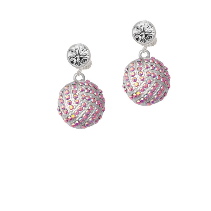 Large Super Sparkle Crystal Pink AB Volleyball Crystal Clip On Earrings Image 1