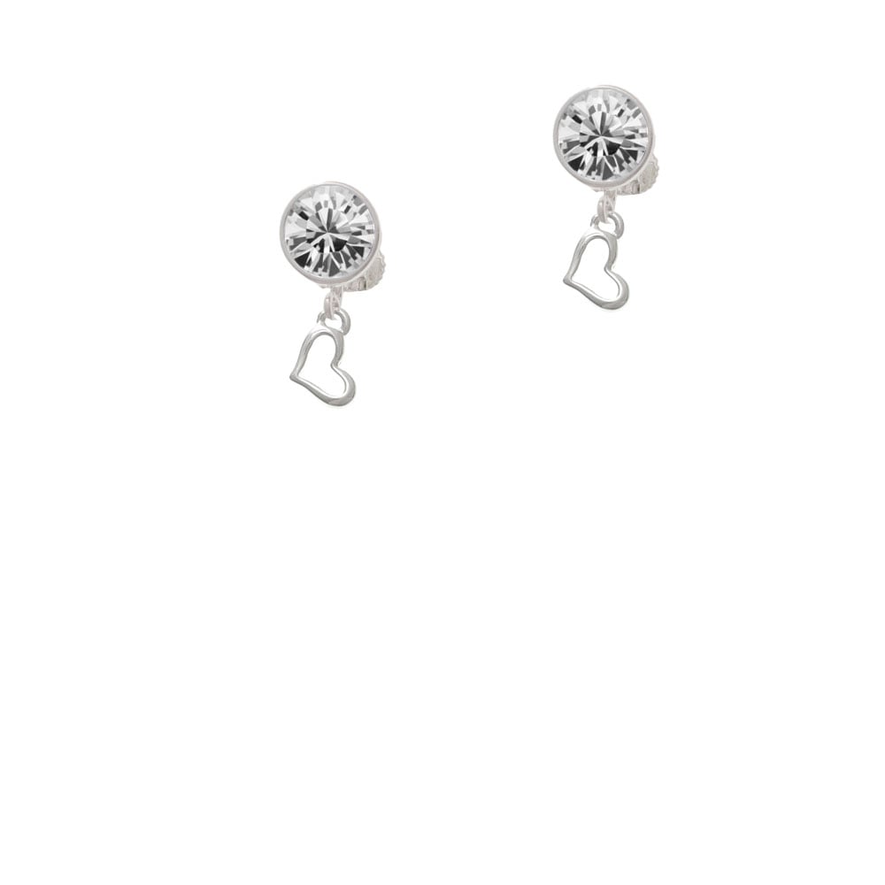 Small Slanted Open Heart Crystal Clip On Earrings Image 2