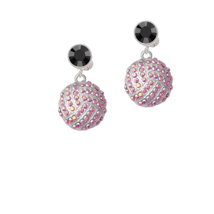 Large Super Sparkle Crystal Pink AB Volleyball Crystal Clip On Earrings Image 3