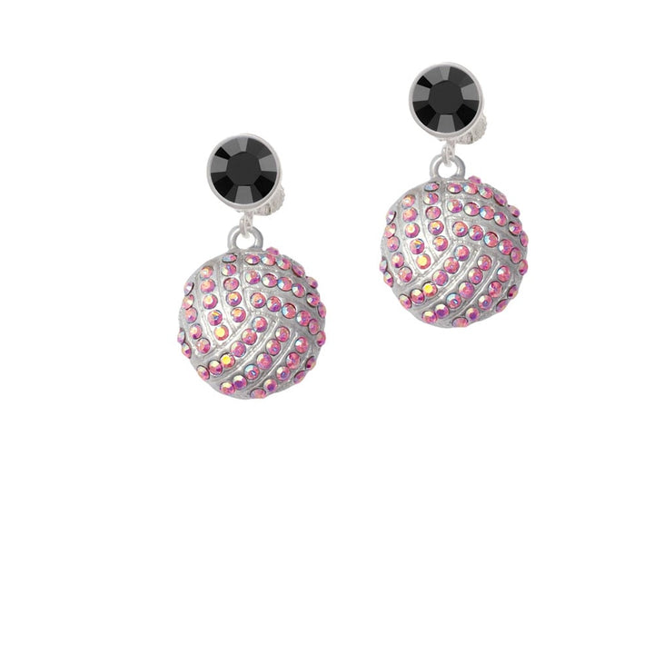 Large Super Sparkle Crystal Pink AB Volleyball Crystal Clip On Earrings Image 1