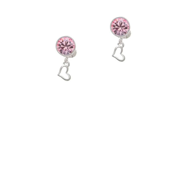 Small Slanted Open Heart Crystal Clip On Earrings Image 4