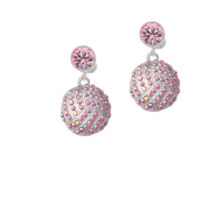 Large Super Sparkle Crystal Pink AB Volleyball Crystal Clip On Earrings Image 4