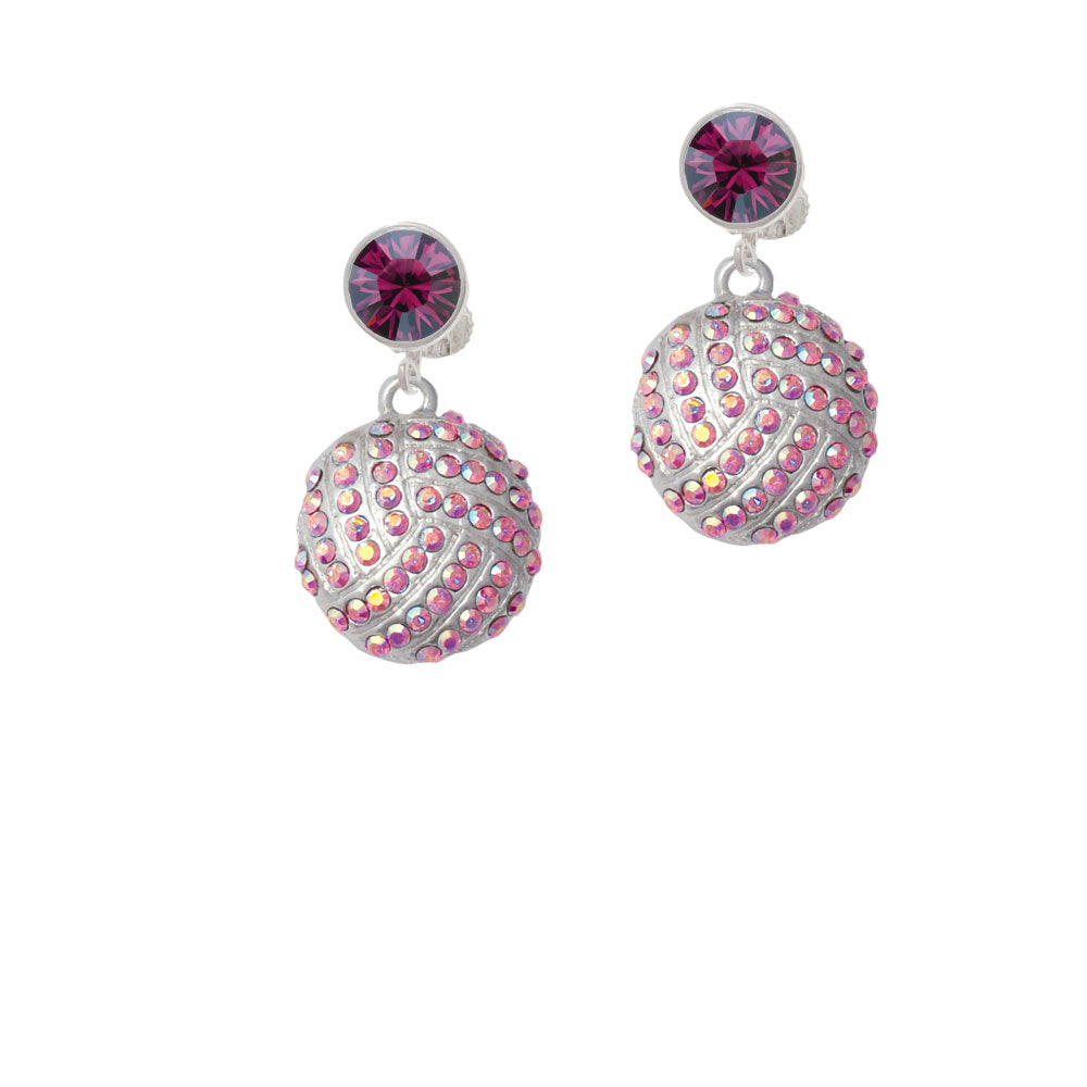 Large Super Sparkle Crystal Pink AB Volleyball Crystal Clip On Earrings Image 8