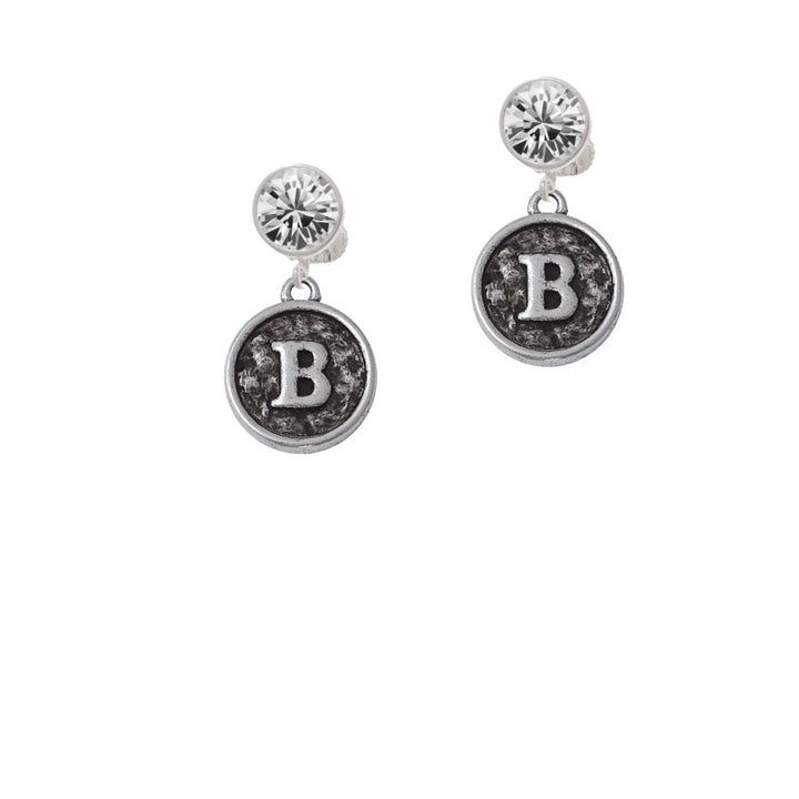 Antiqued Round Seal - Initial - B - Crystal Clip On Earrings Image 1