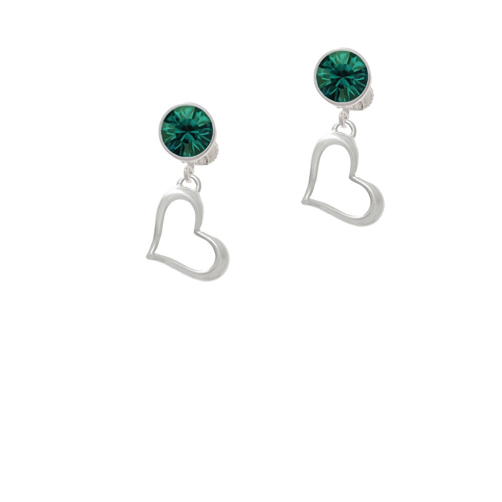 Slanted Open Heart Crystal Clip On Earrings Image 1