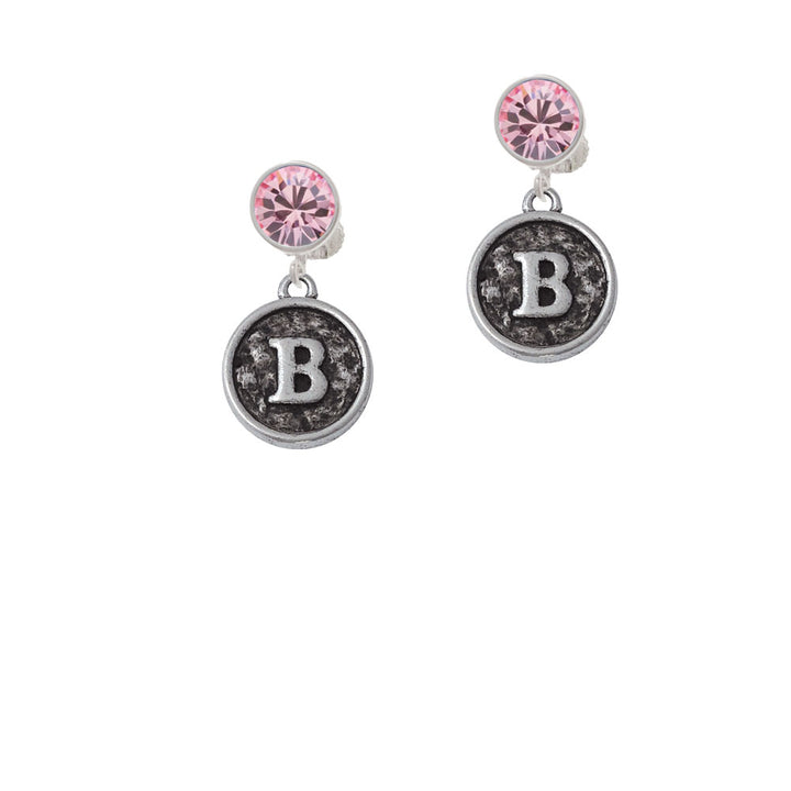 Antiqued Round Seal - Initial - B - Crystal Clip On Earrings Image 4