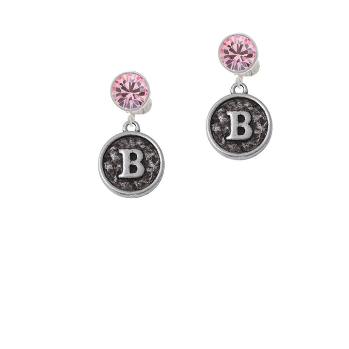 Antiqued Round Seal - Initial - B - Crystal Clip On Earrings Image 1