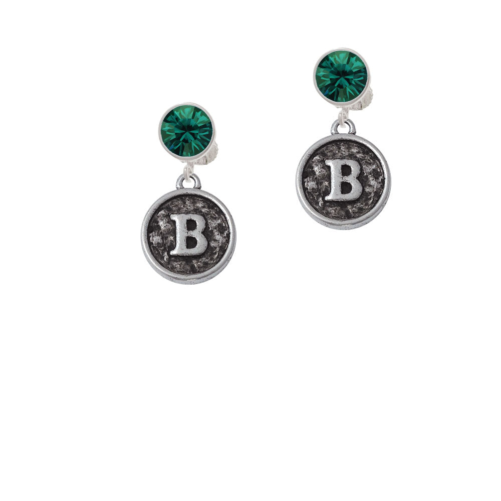 Antiqued Round Seal - Initial - B - Crystal Clip On Earrings Image 6