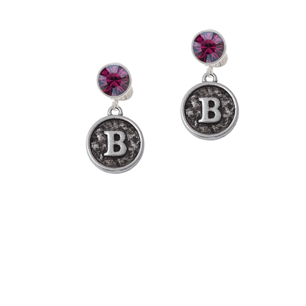 Antiqued Round Seal - Initial - B - Crystal Clip On Earrings Image 8