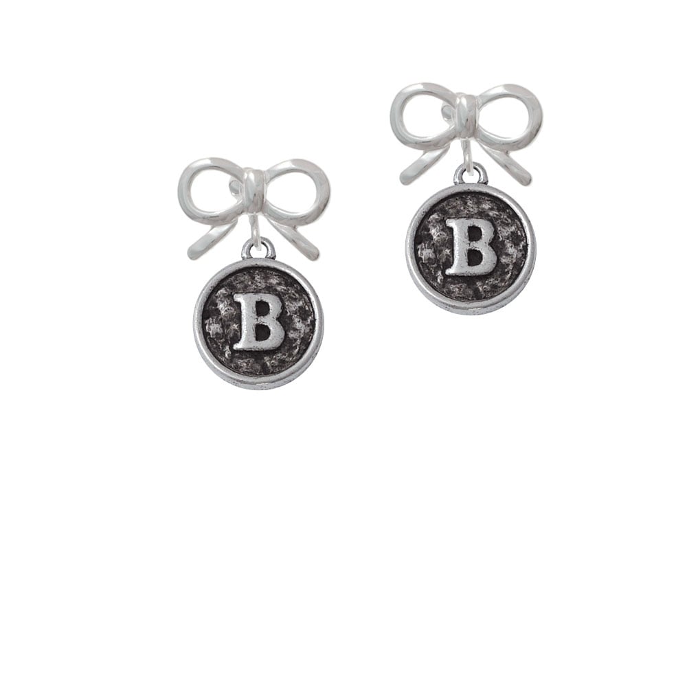 Antiqued Round Seal - Initial - B - Crystal Clip On Earrings Image 9