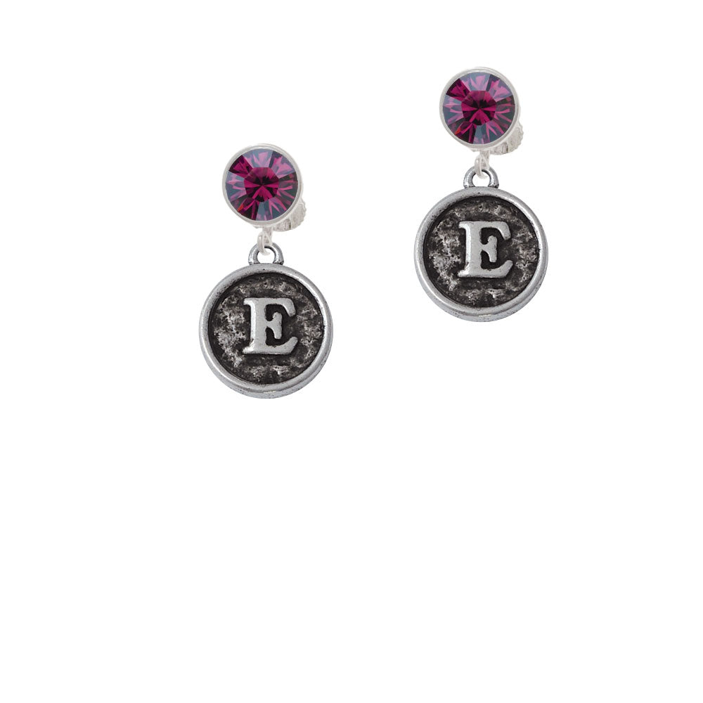 Antiqued Round Seal - Initial - E - Crystal Clip On Earrings Image 8