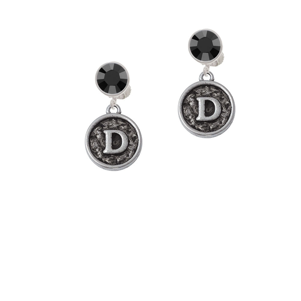 Antiqued Round Seal - Initial - D - Crystal Clip On Earrings Image 3