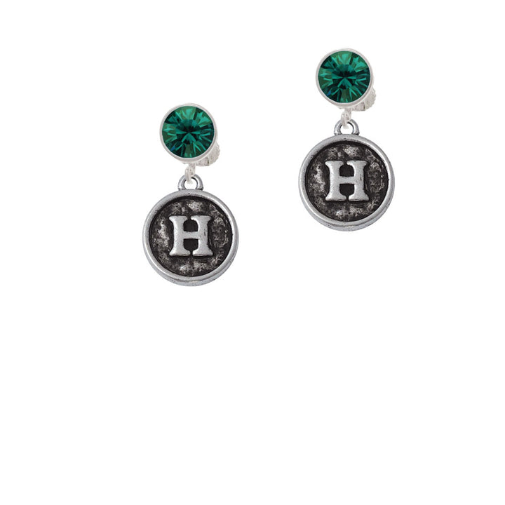 Antiqued Round Seal - Initial - H - Crystal Clip On Earrings Image 6