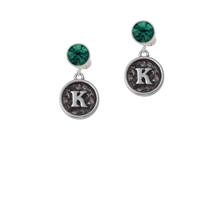 Antiqued Round Seal - Initial - K - Crystal Clip On Earrings Image 6