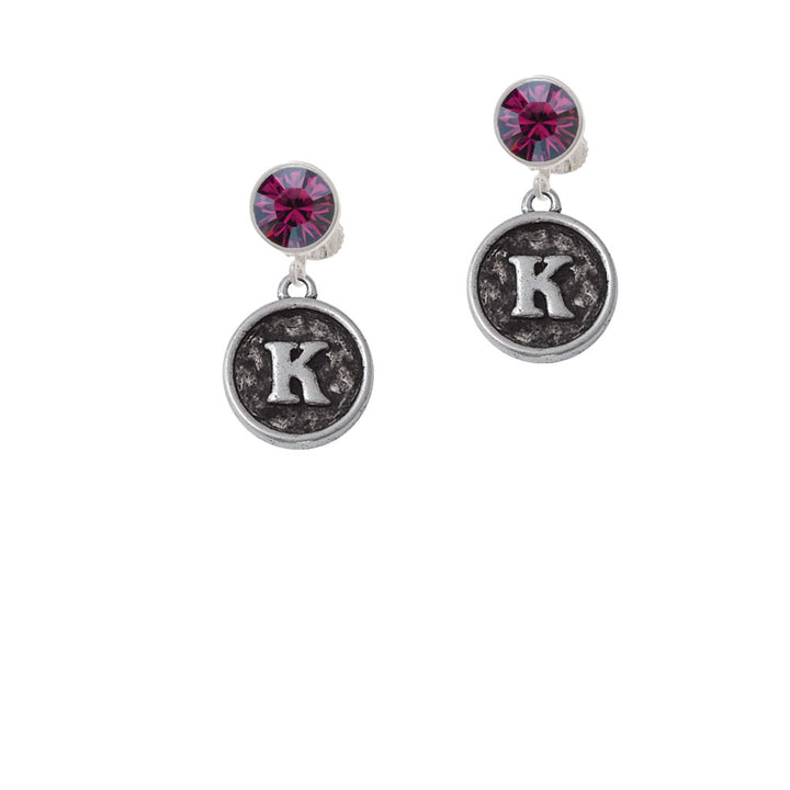 Antiqued Round Seal - Initial - K - Crystal Clip On Earrings Image 8