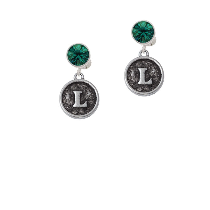 Antiqued Round Seal - Initial - L - Crystal Clip On Earrings Image 6